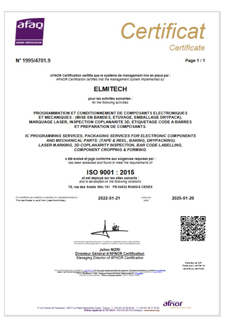 Certificat Iso9001:2015
